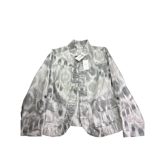 Chico's Womens Jacket Gray White Silver Patterned Open Front Size 2 (US L) New - Picture 1 of 7
